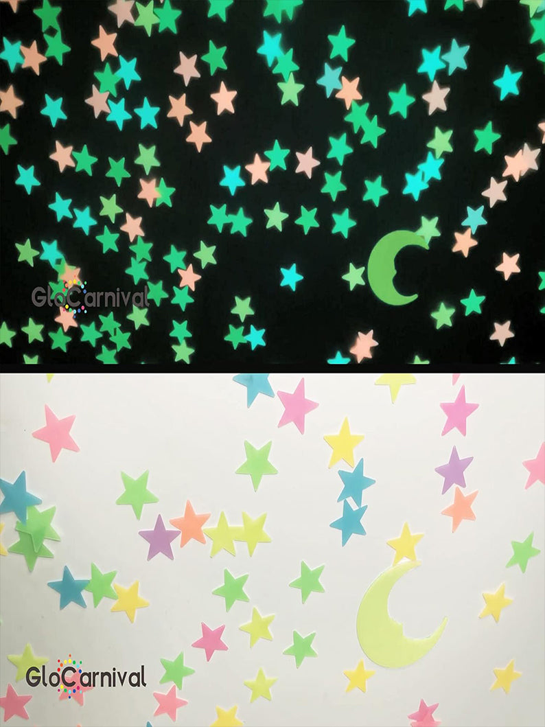 Glowing Stars and Moon 200pcs - 3D Kids' Bedroom Decoration