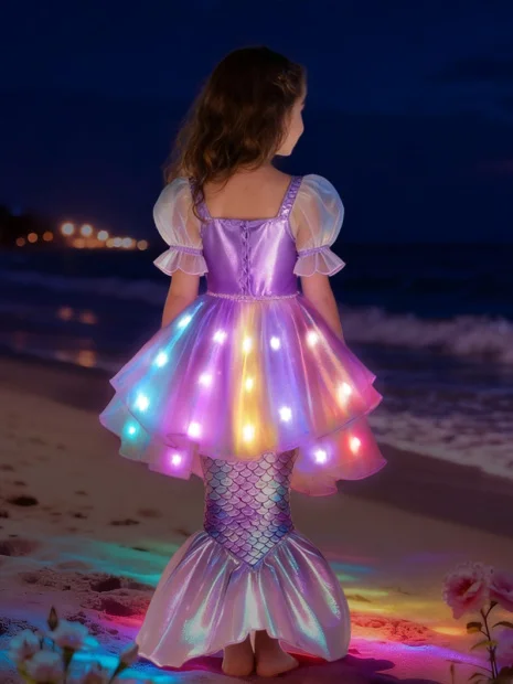 Light Up Sparkling Princess Dress Costume for Little Girls