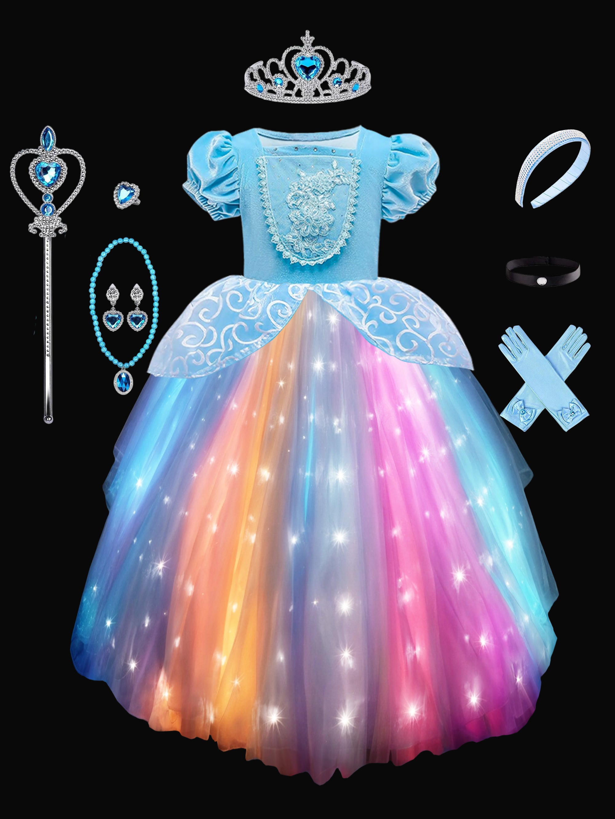 Enchanted Princess Set Colorful Light Up Cinderella Princess Costume With Accessories