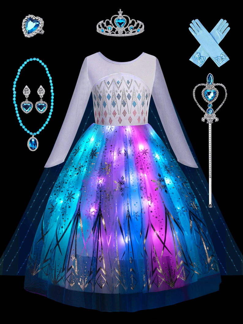 Enchanted Princess Set Snow Music Colorful LED Light Ball Gown Costume