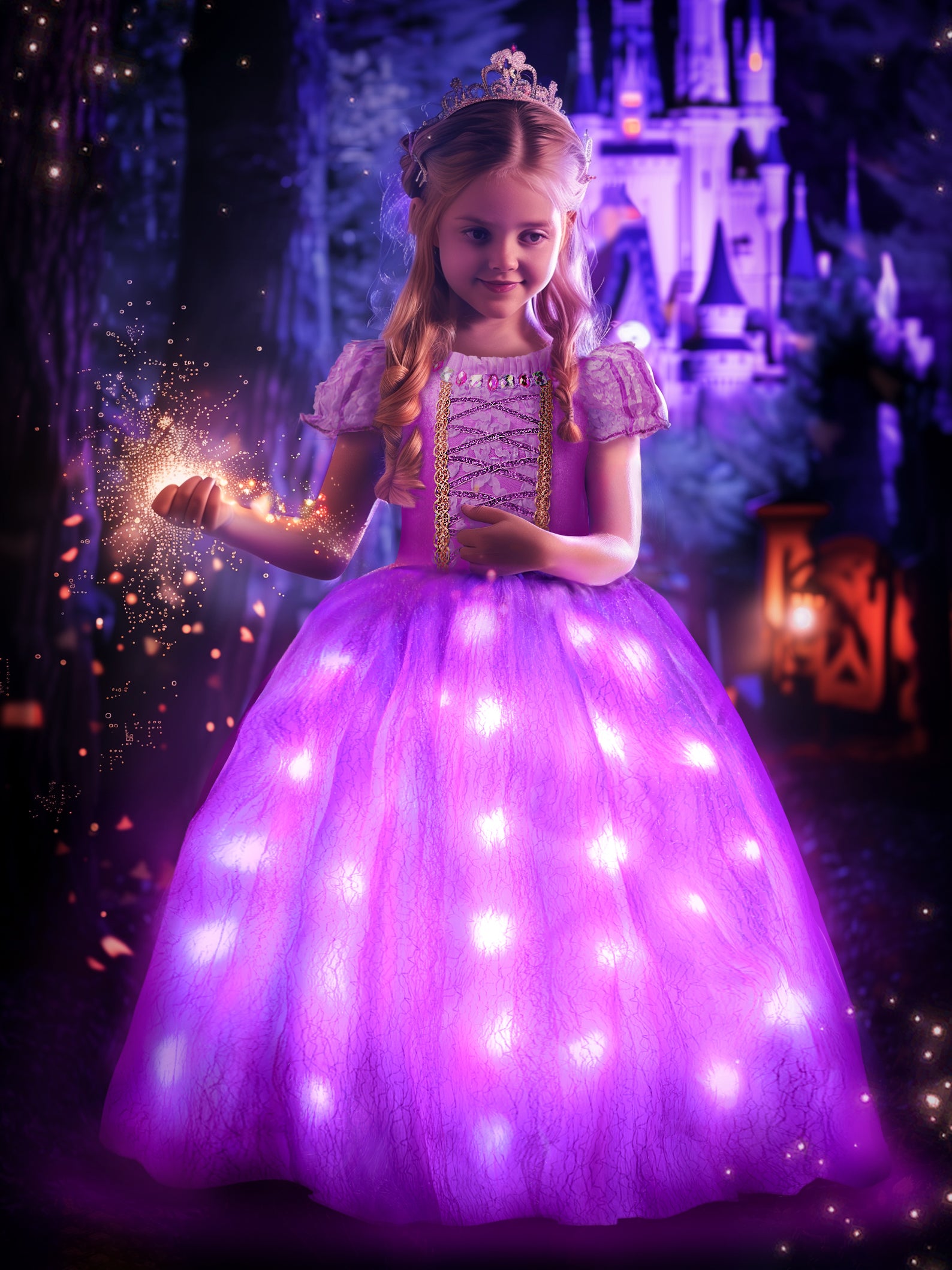 Rapunzel Sparkling LED Costume 3T-9Y -Uporpor