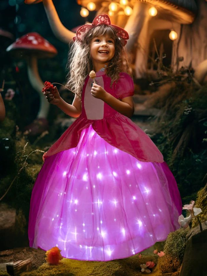 Glowing Pink Royal Princess Costume for Girls – Light-Up Fantasy Ball Gown