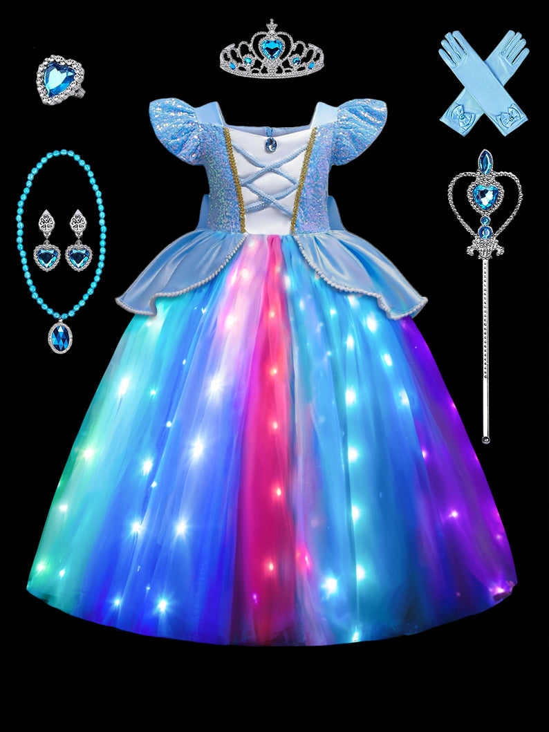 Enchanted Princess Set Light up Cinderella Puff Sleeve Princess Costume