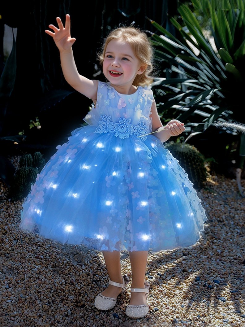 Butterfly Flower Sleeveless Light Up Mesh Princess Dress Clothes - Uporpor