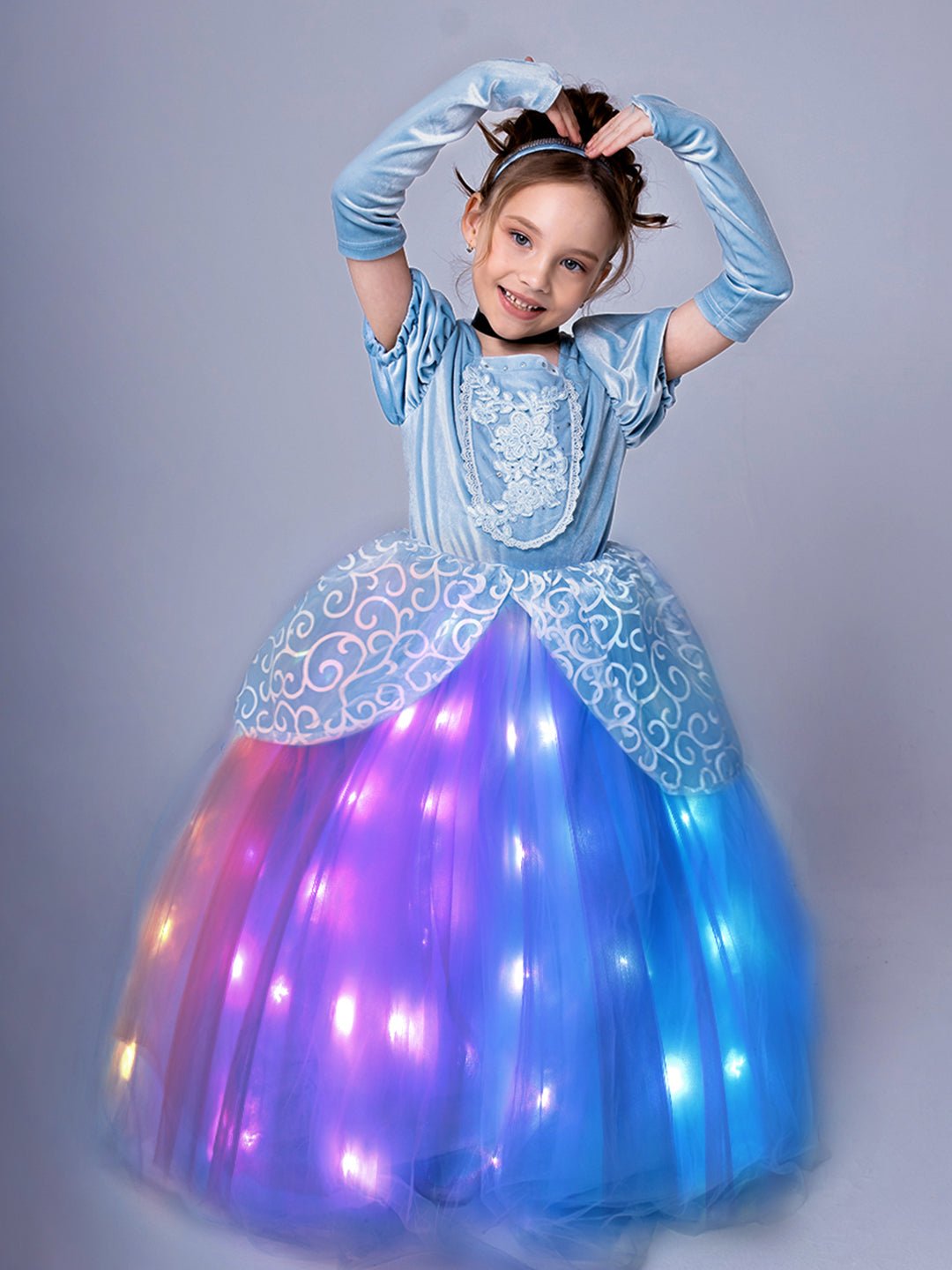 Colorful Light Up Costume Set Blue Princess Dress For Little Girls Halloween Costumes & Gift - Uporpor