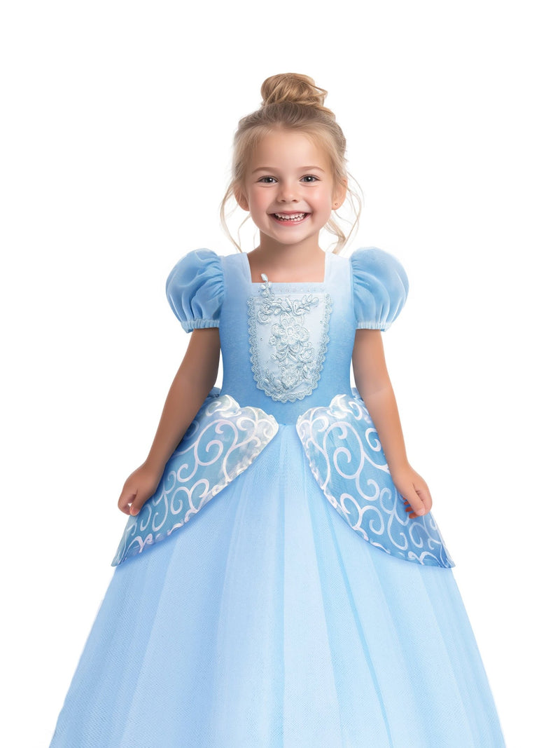 Colorful Light Up Costume Set Blue Princess Dress For Little Girls Hal