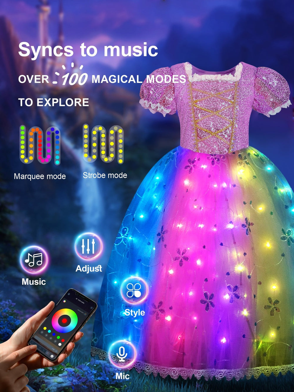Colorful Light Up Princess Dress Set for Girls Birthday Party Dress Up