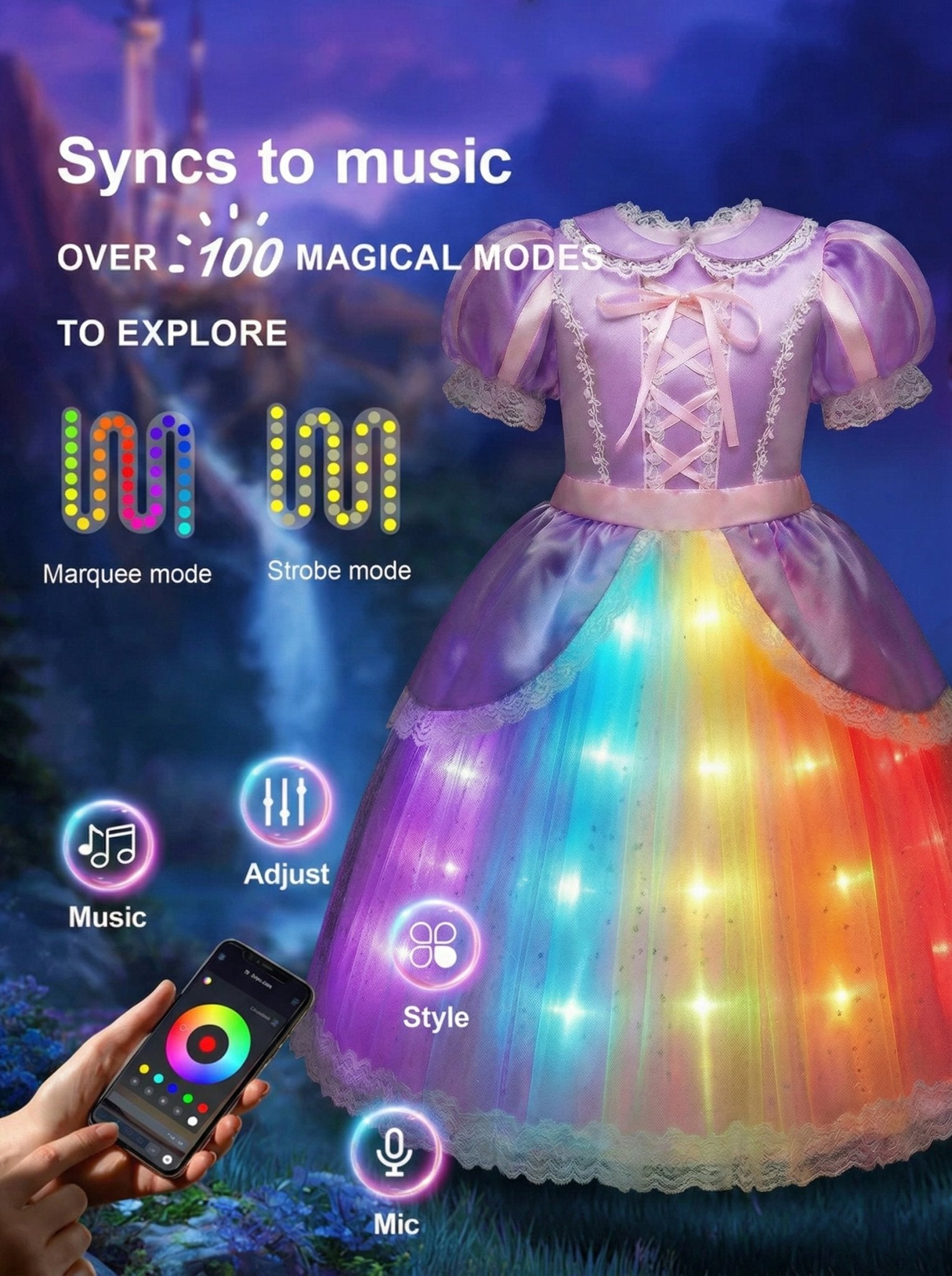 Enchanted Light Up Purple Princess Dress for Girls Birthday Party - Uporpor