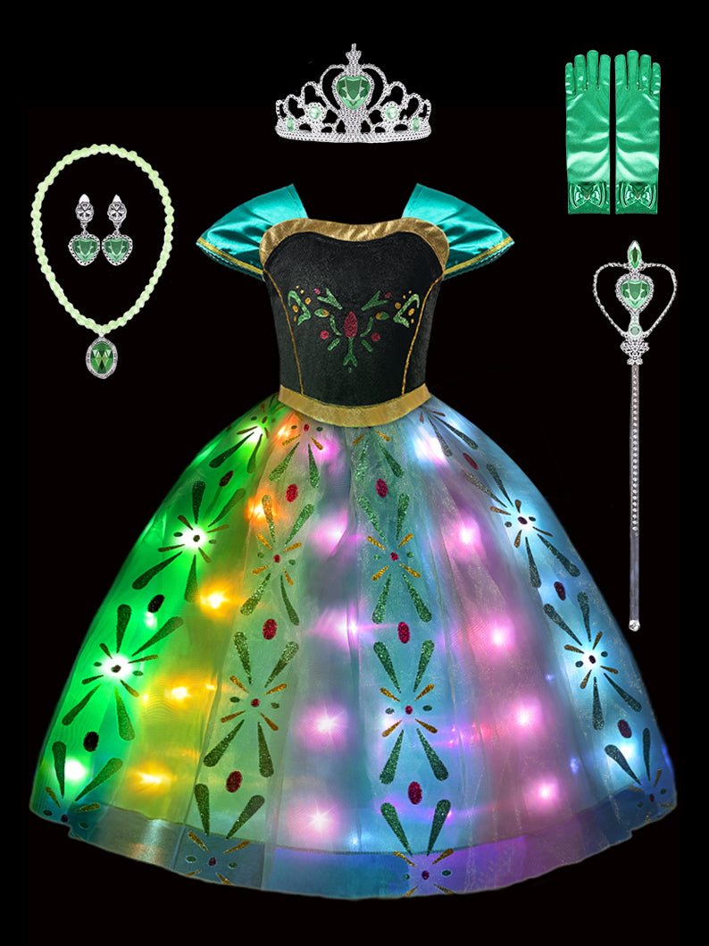 Enchanted Princess Set Light Up Frozen Anna Costume For Girl - Uporpor