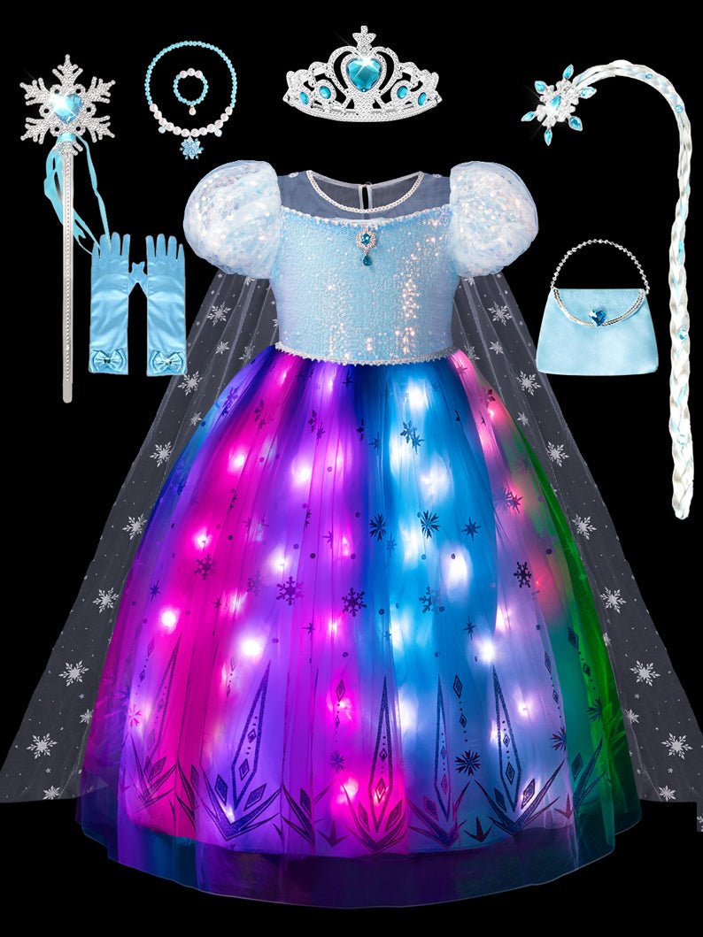 Enchanted Princess Set Magical Princess Dress Multi - coloured Lights Elsa Costumes for Little Girls - Uporpor