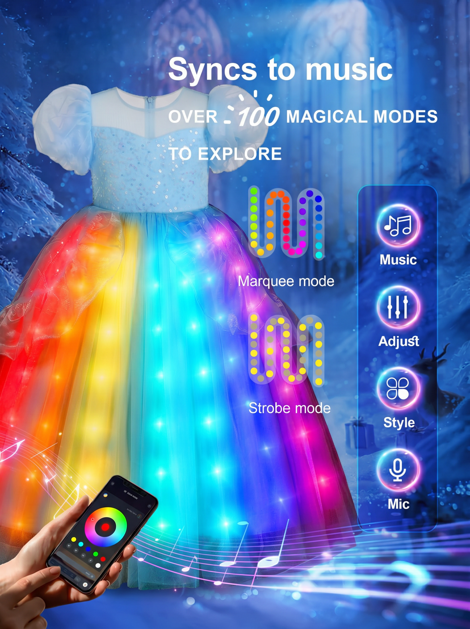 Girls LED Light - Up Blue Princess Costume – Glow - in - the - Dark Birthday Party Gown for Toddlers - Uporpor