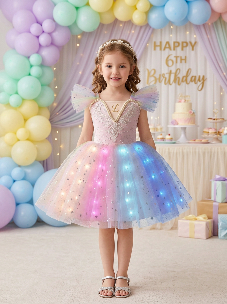 Girls Light Up Pink Princess Dress Set – Magical Glowing LED Fairytale Party Outfit & Cosplay Gift for Toddlers & Kids - Uporpor