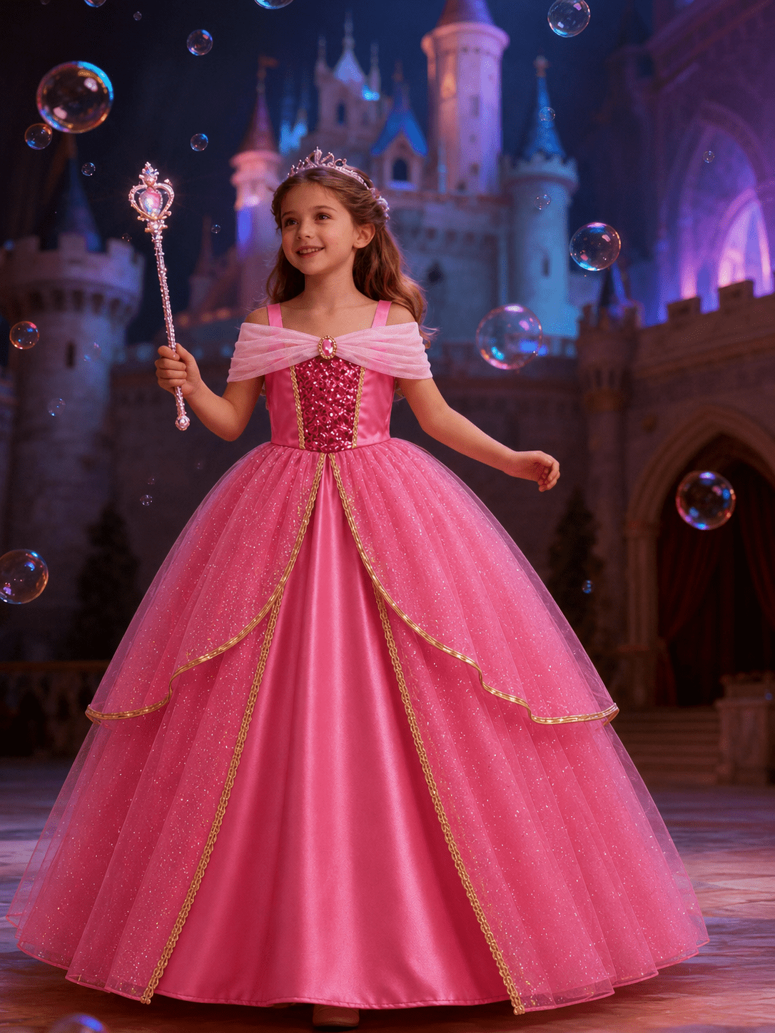 Girls Light up Princess Costume Dresses Pink Princess Dress Up Clothes with Accessories - Uporpor