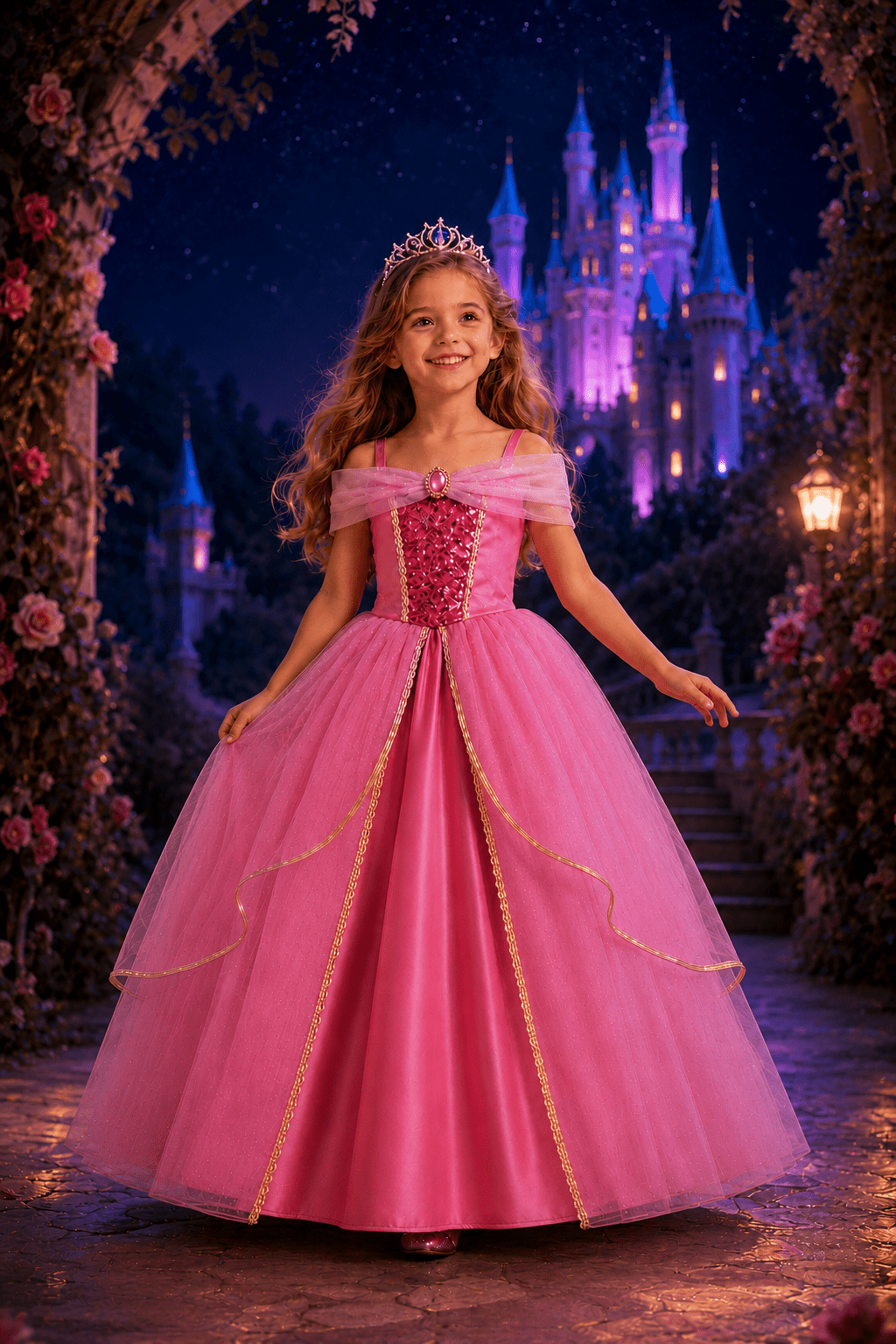 Girls Light up Princess Costume Dresses Pink Princess Dress Up Clothes with Accessories - Uporpor