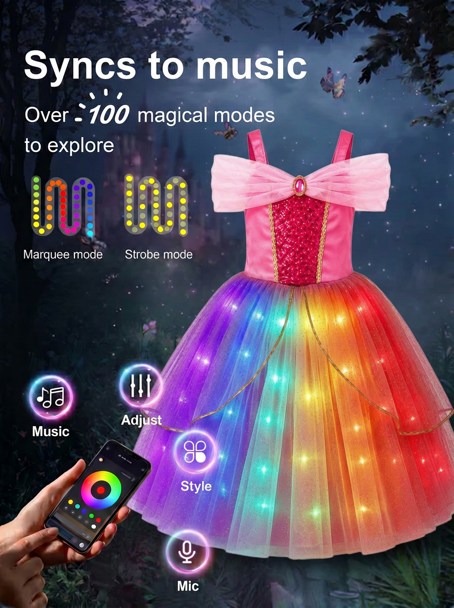 Girls Rainbow LED Light - Up Princess Dress | Glowing Fairy Tulle Costume for Birthday, Halloween & Cosplay - Uporpor