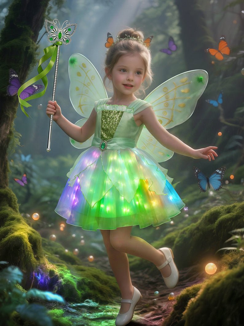 Glowing Fairy Light Up Costume for Girls Dress Up Birthday Gift Halloween - Uporpor