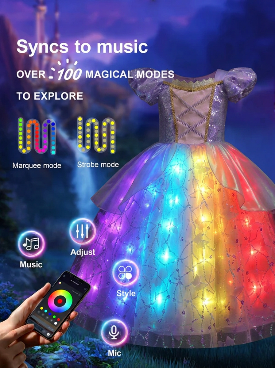 Glowing Purple Princess Dress for Girls – Sparkling Fantasy Costume - Uporpor