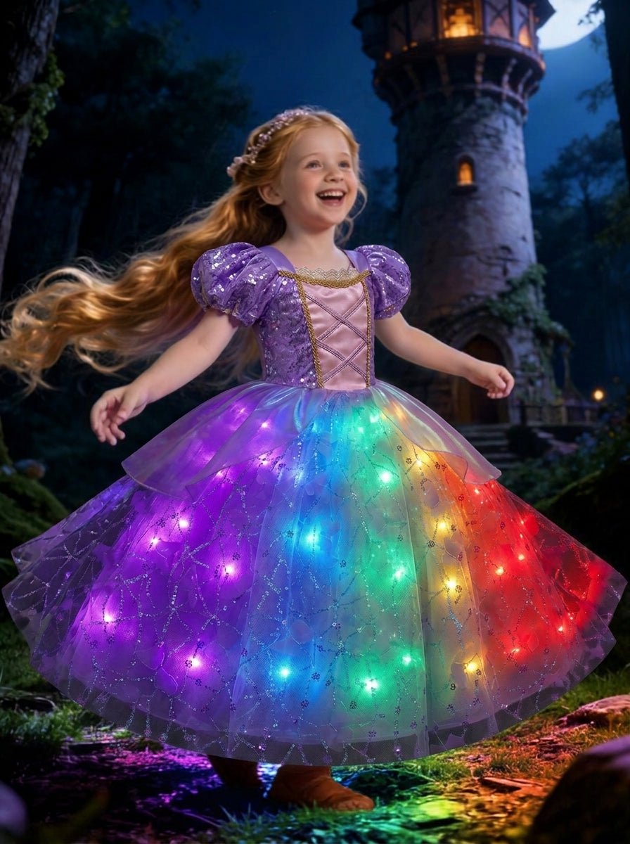 Glowing Purple Princess Dress for Girls – Sparkling Fantasy Costume - Uporpor