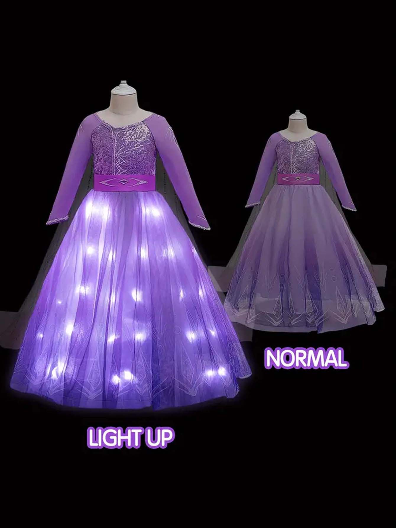 Glowing Purple Winter Princess Dress for Girls – Sparkling Fantasy Costume - Uporpor