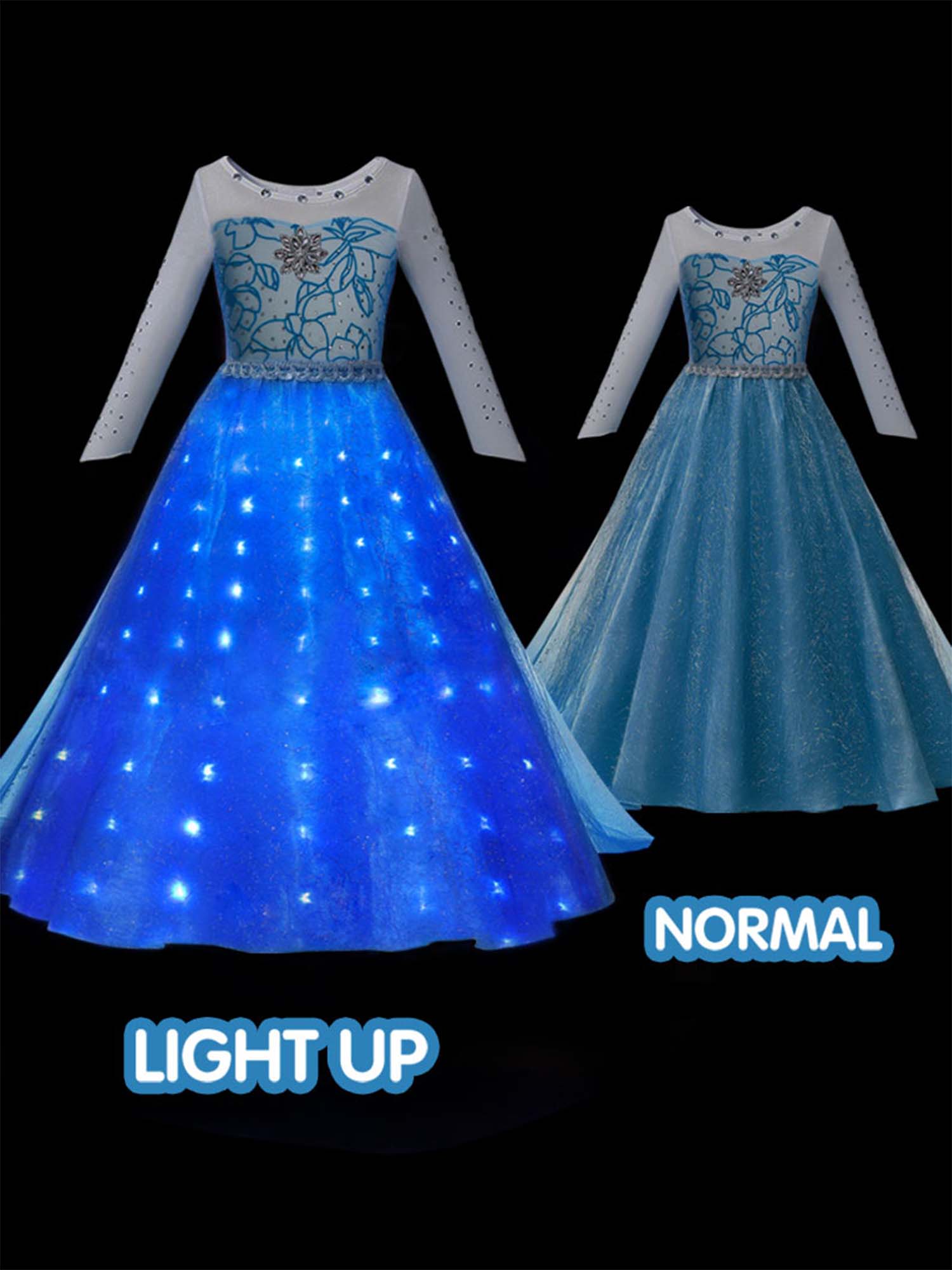 Glowing Snow Princess Costume for Girls – Light - Up Magical Dress (Ages 2 - 12) - Uporpor