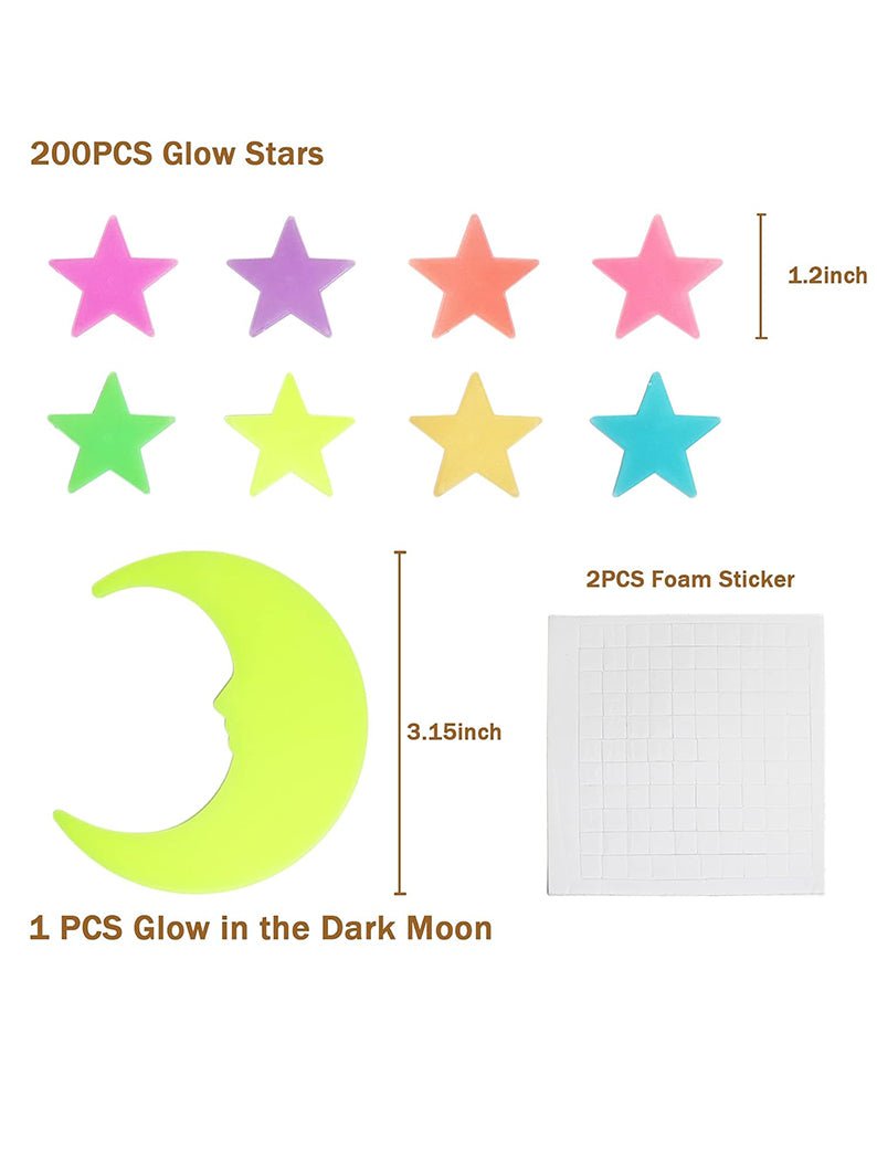 Glowing Stars and Moon 200pcs - 3D Kids' Bedroom Decoration - Uporpor