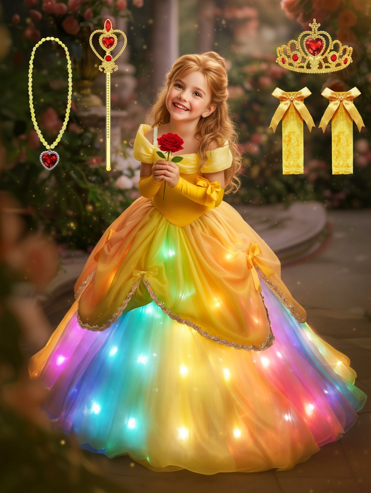 Golden Elegant Colorful Light Up Costume Set for Girls - Uporpor