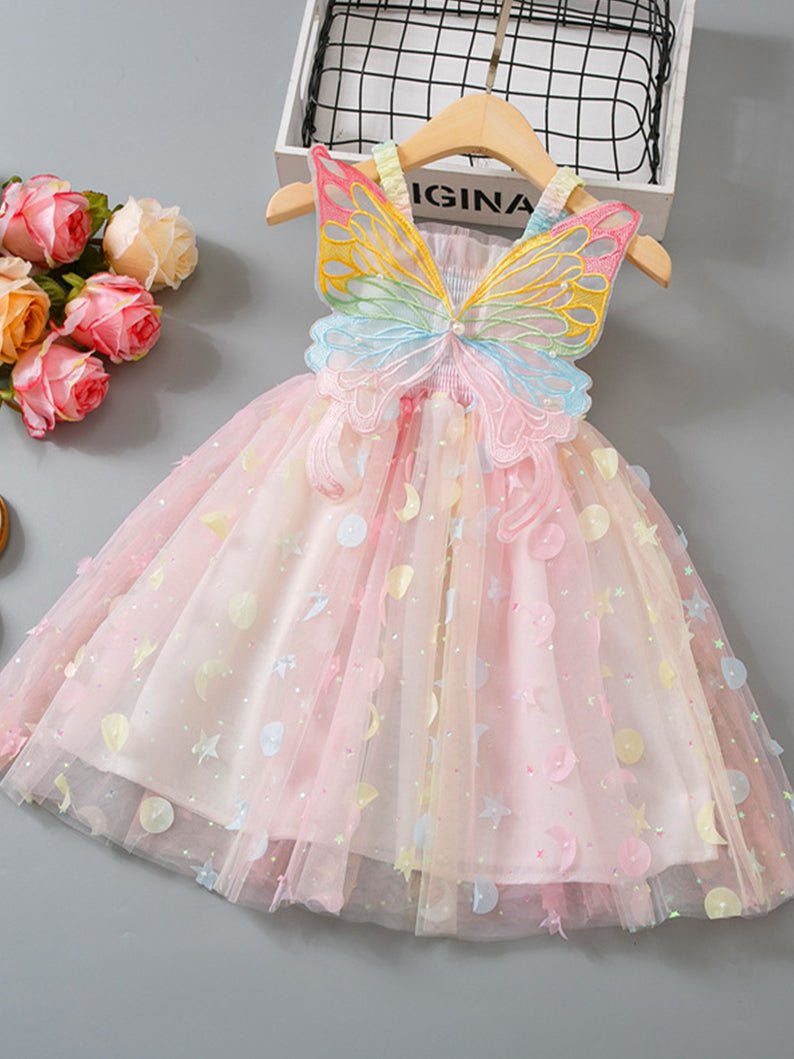 Gradient Butterfly Fairy Dress for Girls, Elastic Suspender Princess Dress - Uporpor