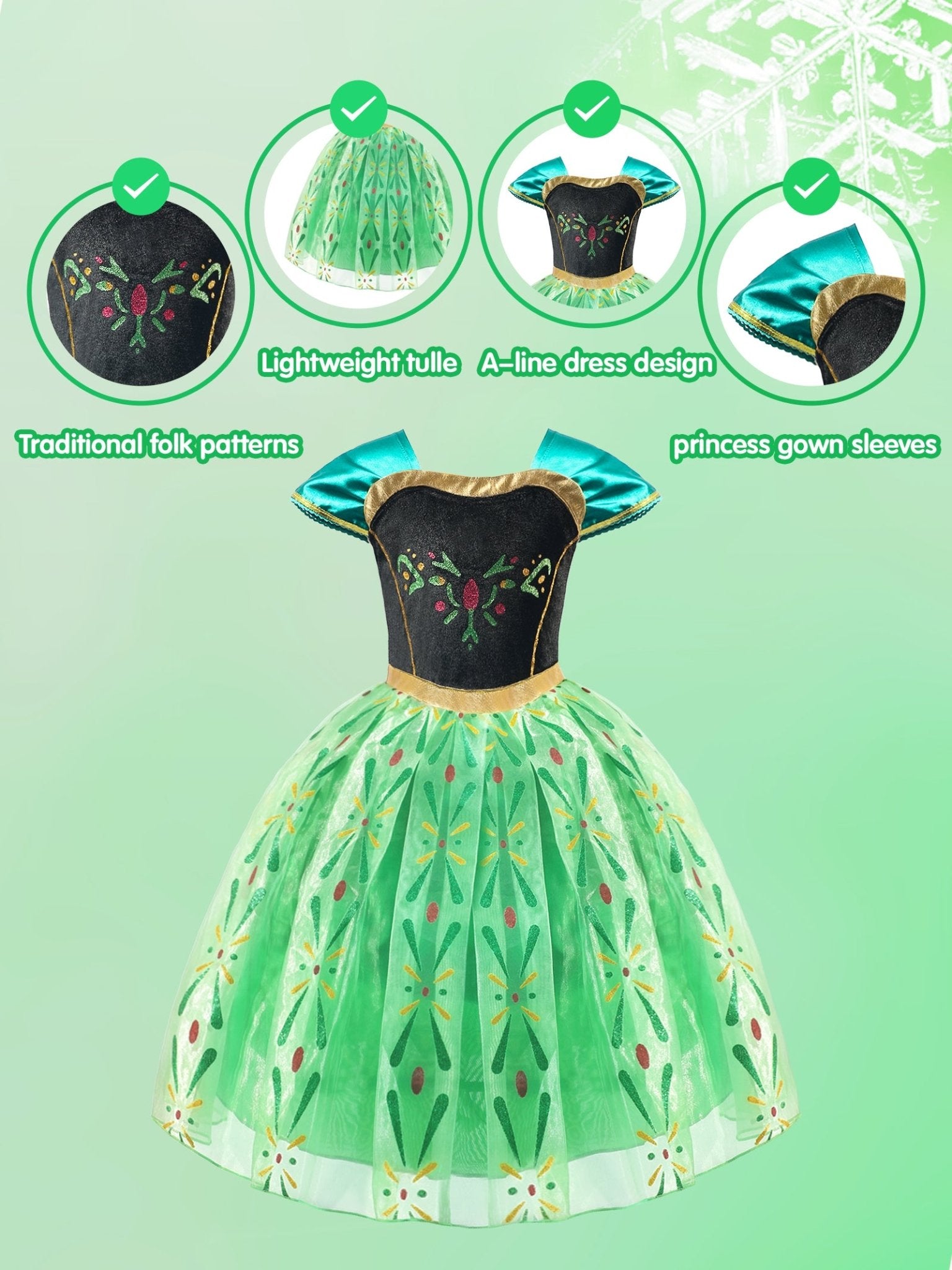 LED Green Princess Dress Costume for Girls - Uporpor