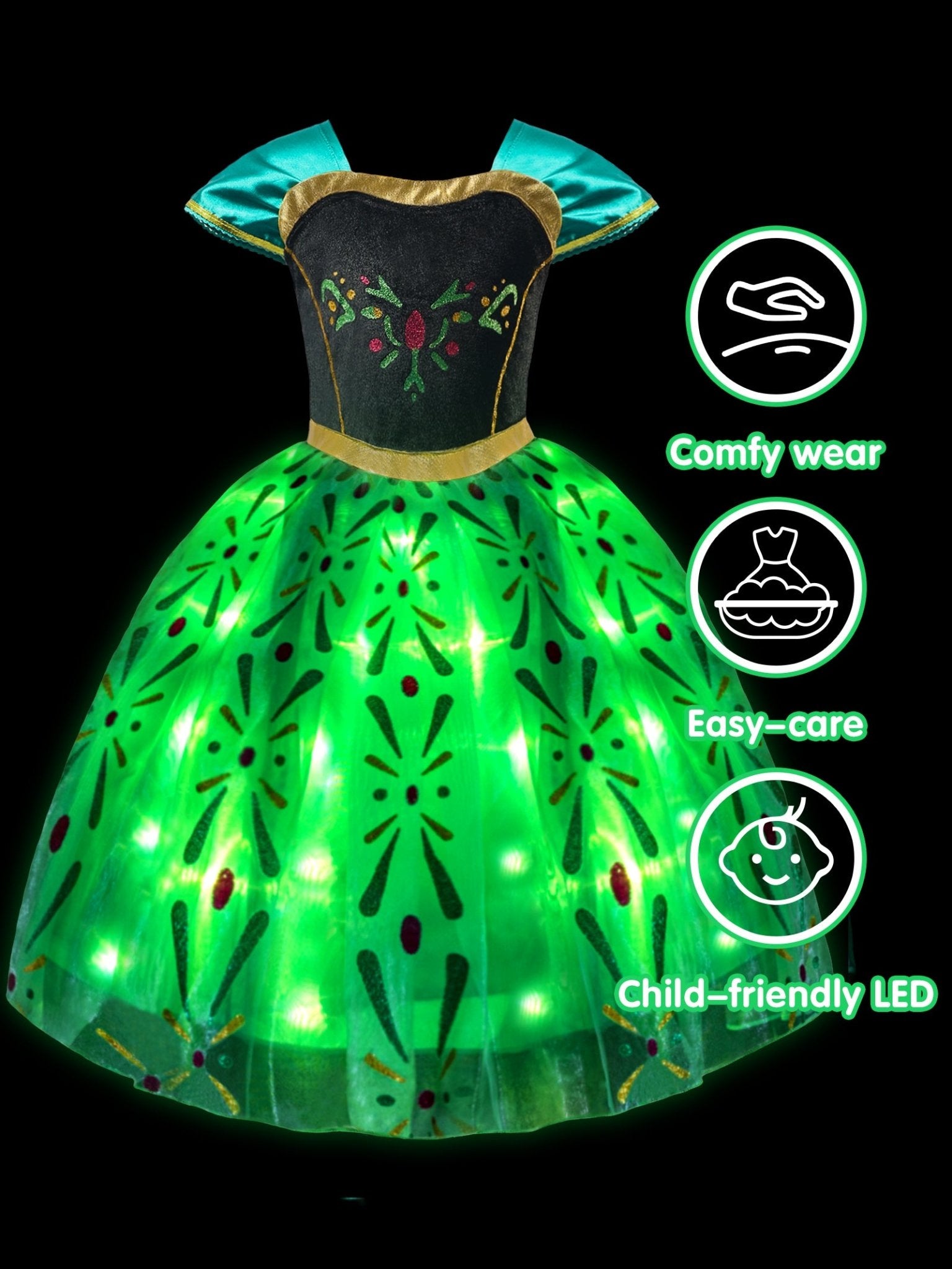 LED Green Princess Dress Costume for Girls - Uporpor