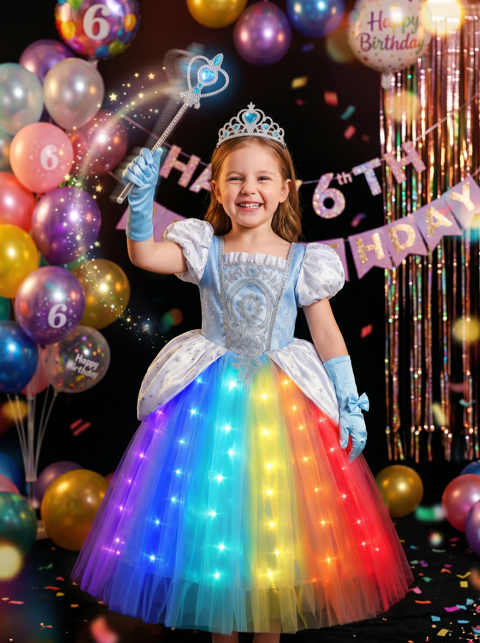LED Light - Up Blue Sparkly Princess Gown for Toddler Girls – Magical Halloween & Party Dress - Uporpor