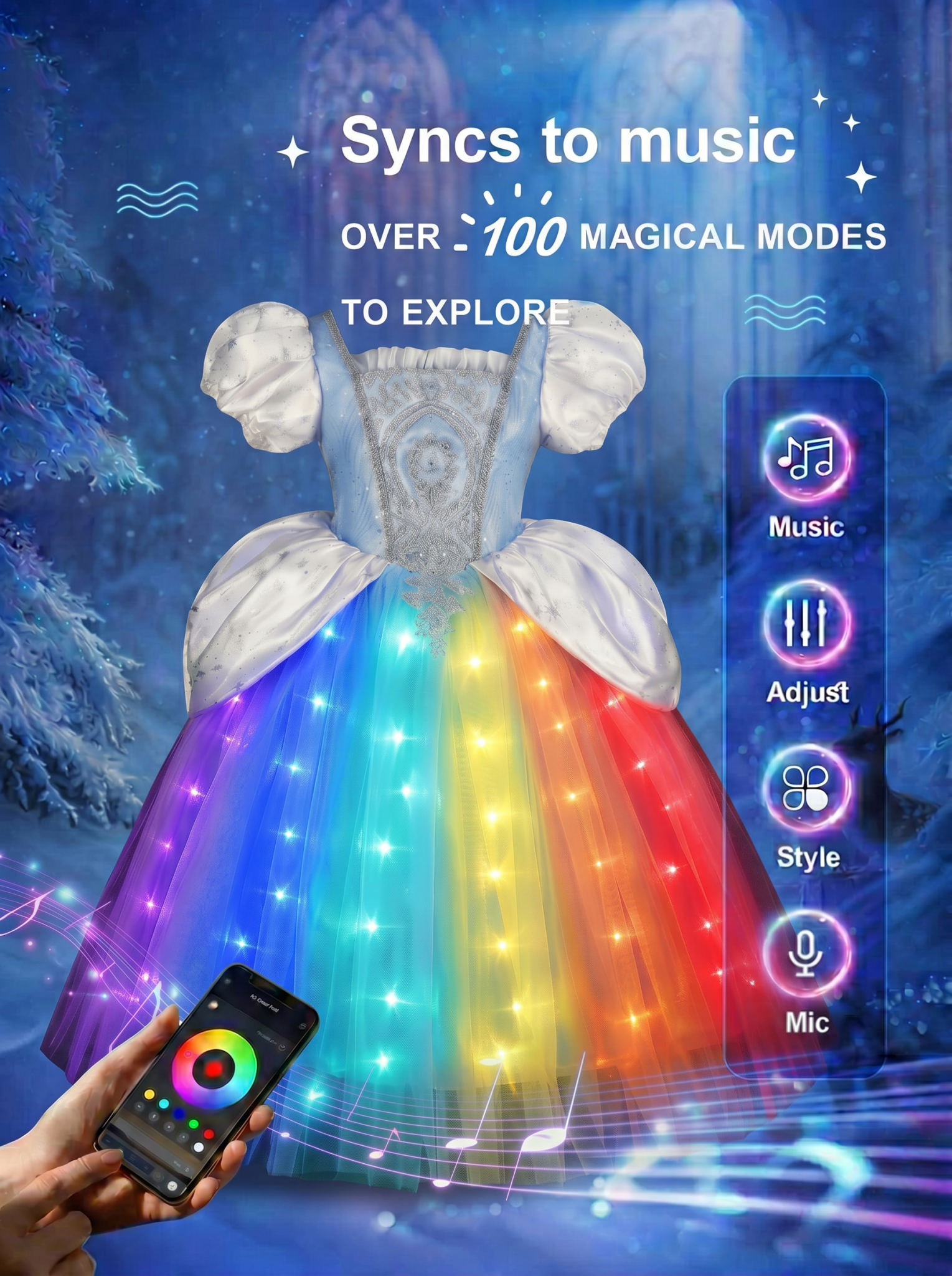 LED Light - Up Blue Sparkly Princess Gown for Toddler Girls – Magical Halloween & Party Dress - Uporpor