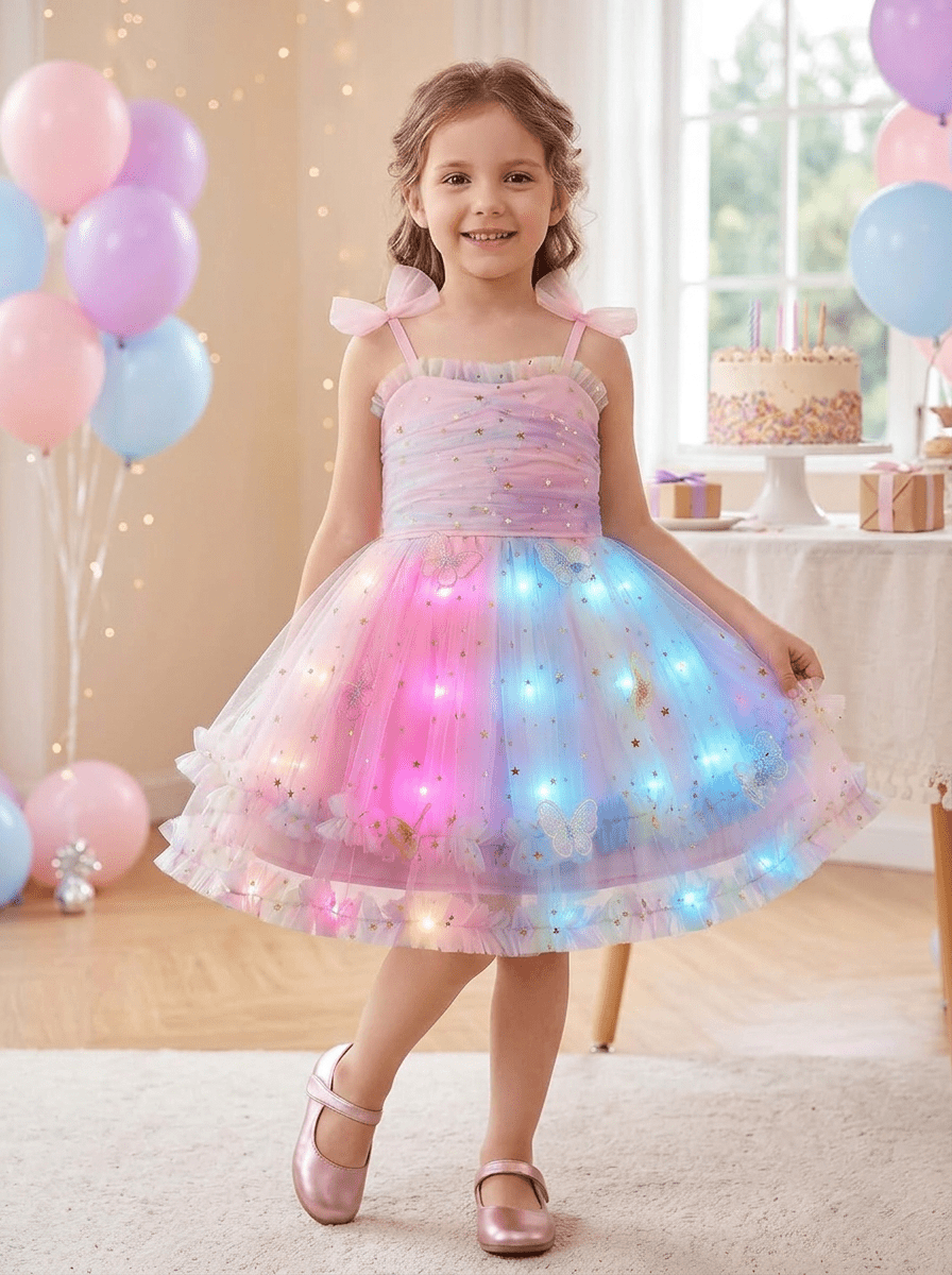 LED Light-Up- Pink Princess Costume Set Colorful Fairytale Glowing Dress for Girls' Birthday Parties & Cosplay (Copy) - Uporpor