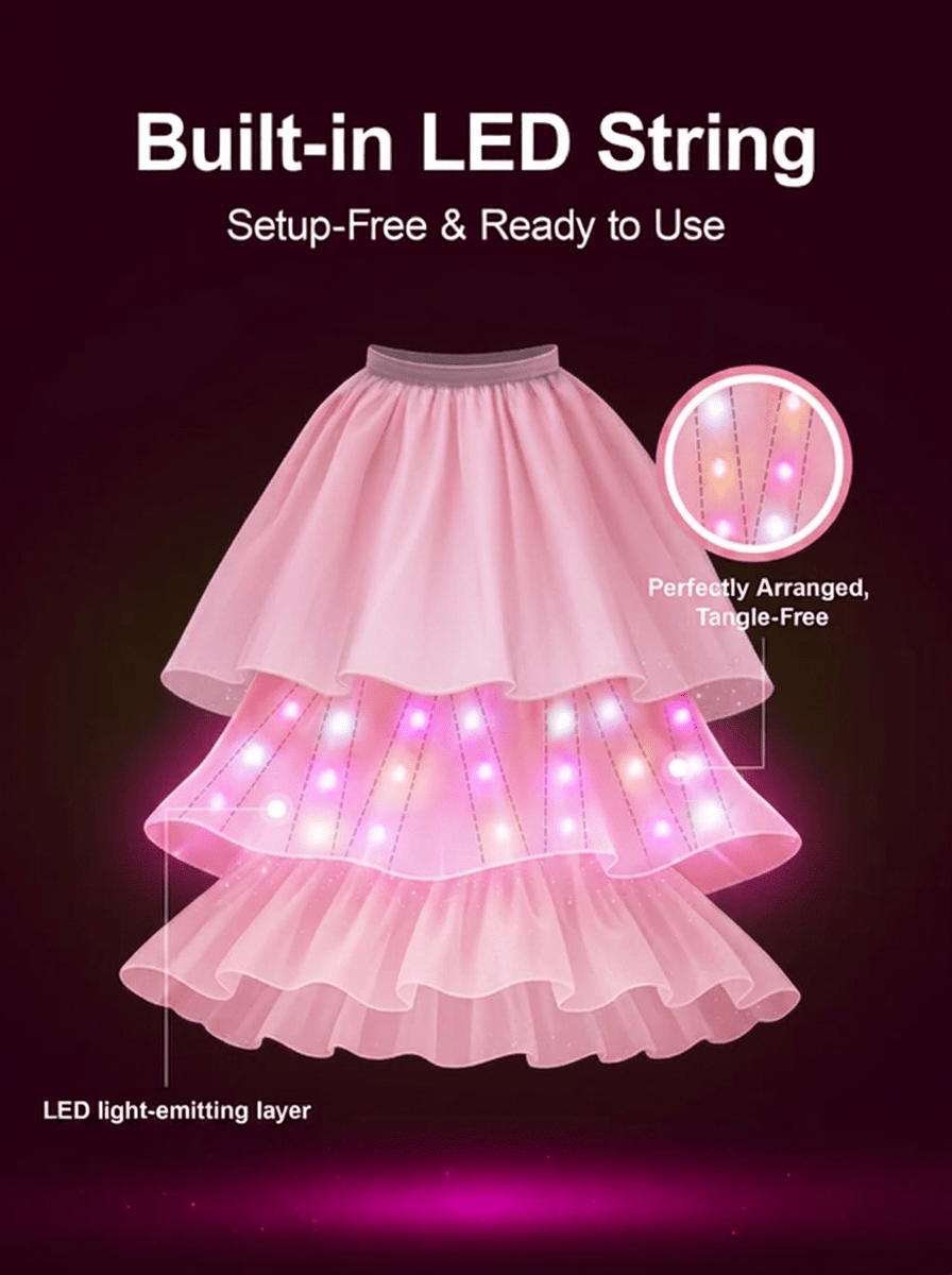 LED Light-Up Pink Princess Costume Set Colorful Fairytale Glowing Dress for Girls' Birthday Parties & Cosplay - Uporpor