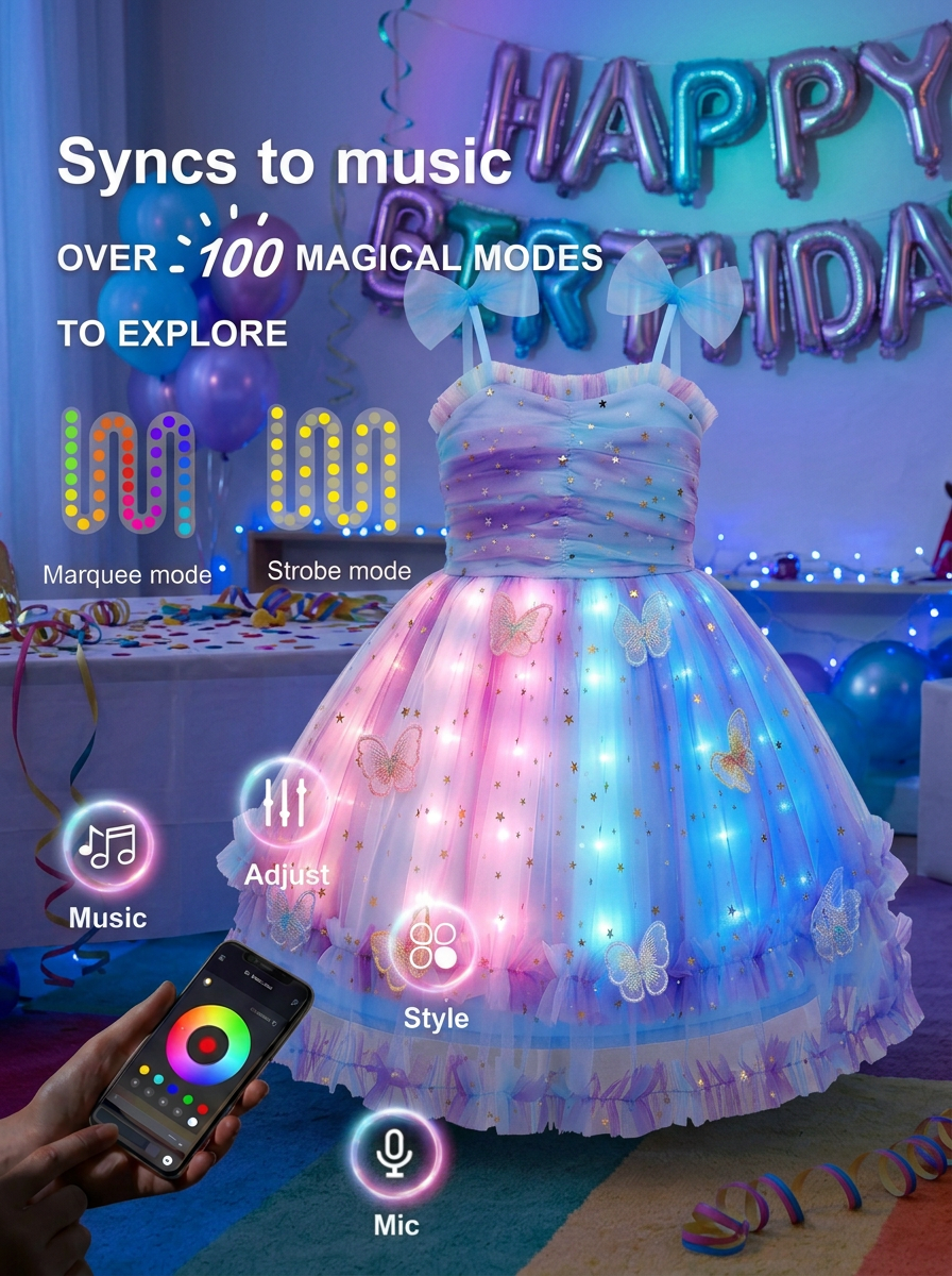 LED Light-Up Princess Costume Set Colorful Fairytale Glowing Dress for Girls' Birthday Parties & Cosplay