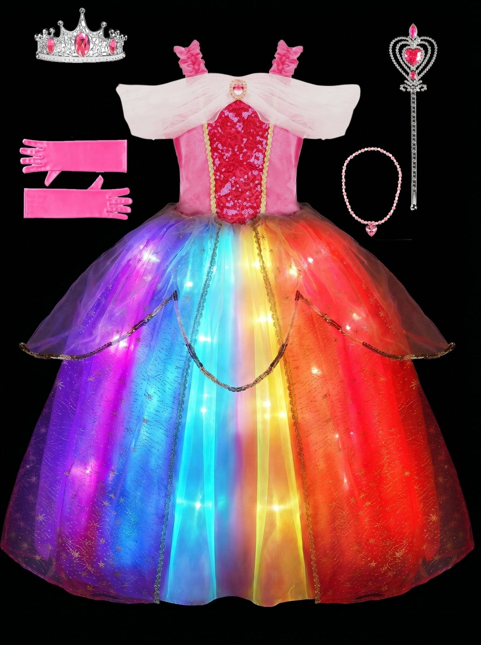 LED Princess Dress for Girls: Rainbow Light - Up Costume for Parties, Holidays & Cosplay - Uporpor