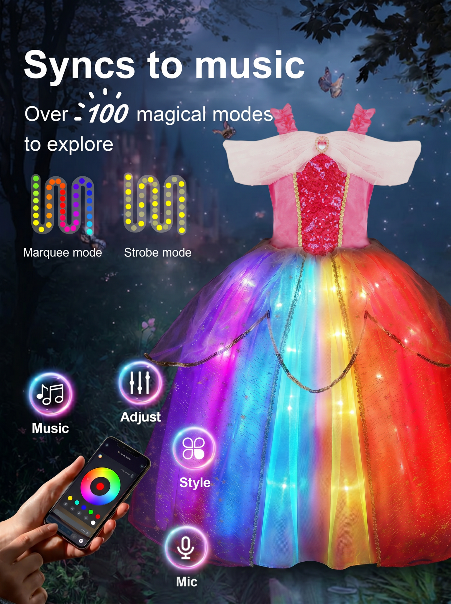 LED Princess Dress for Girls: Rainbow Light - Up Costume for Parties, Holidays & Cosplay - Uporpor