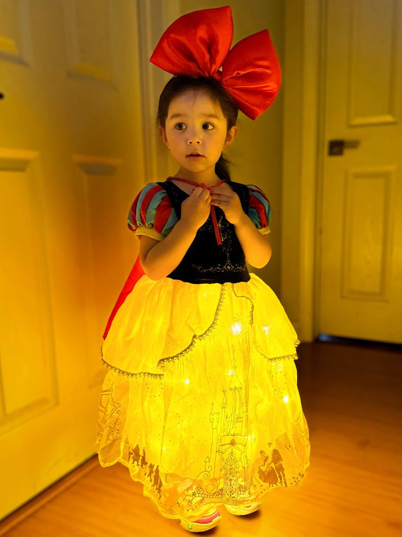 Snow White tutu dress with gold newest LED ligh