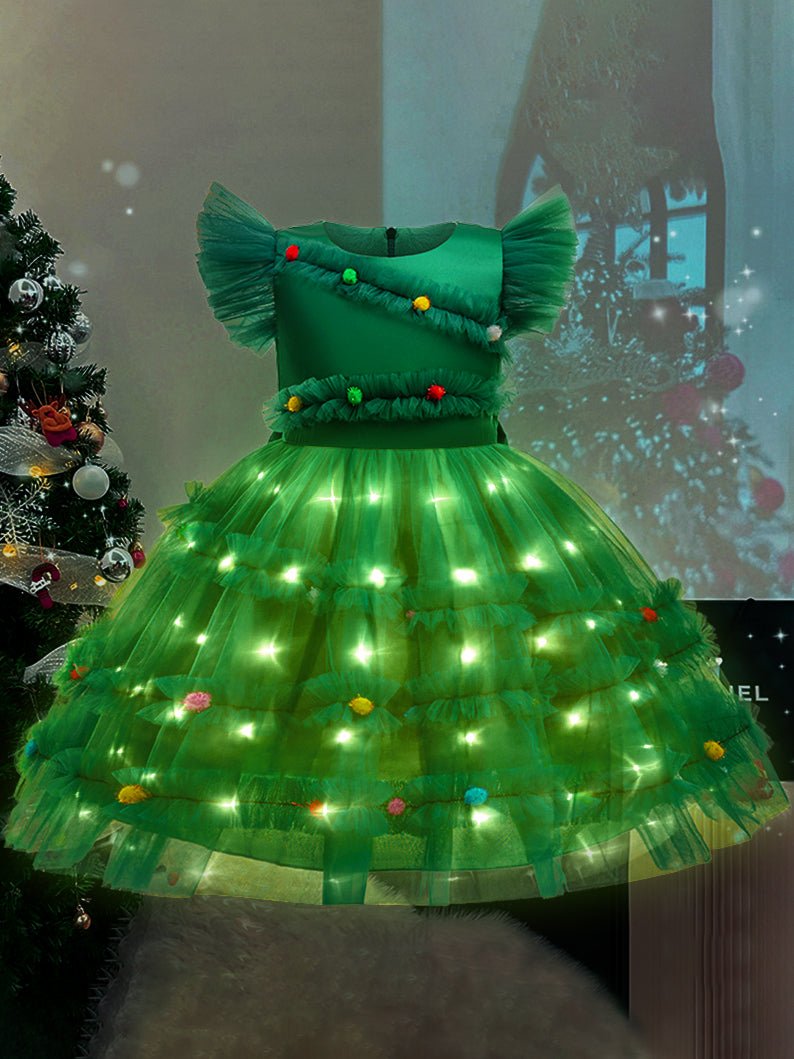 Light Up Christmas Pom Pom Tulle Dress for Girls - Uporpor