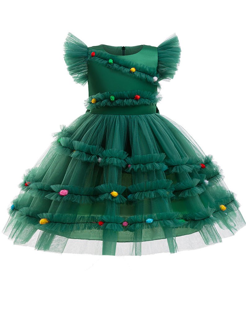 Light Up Christmas Pom Pom Tulle Dress for Girls - Uporpor