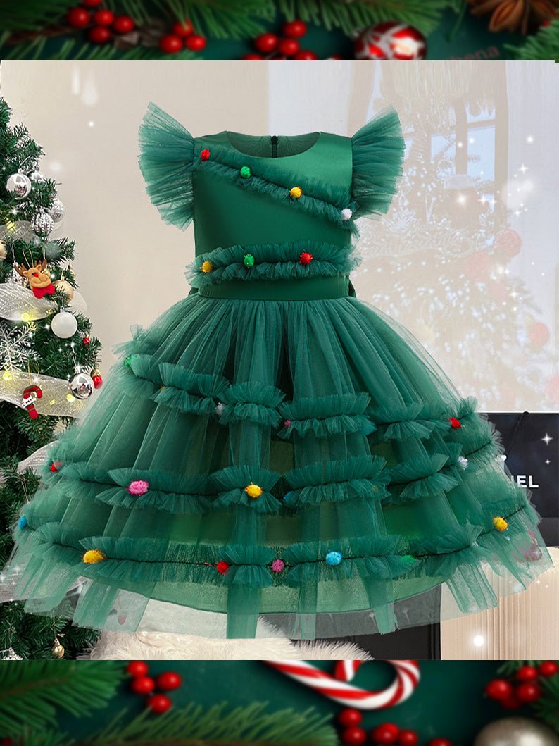 Light Up Christmas Pom Pom Tulle Dress for Girls - Uporpor