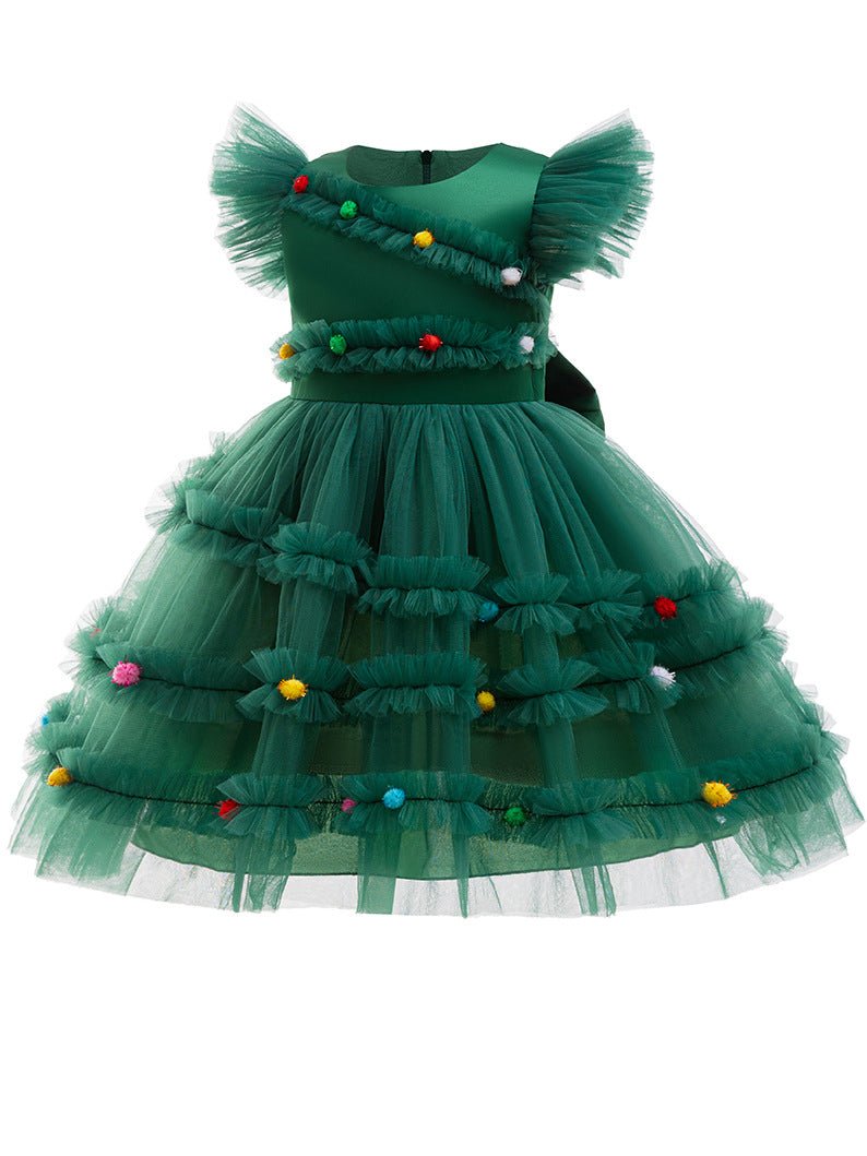 Light Up Christmas Pom Pom Tulle Dress for Girls - Uporpor