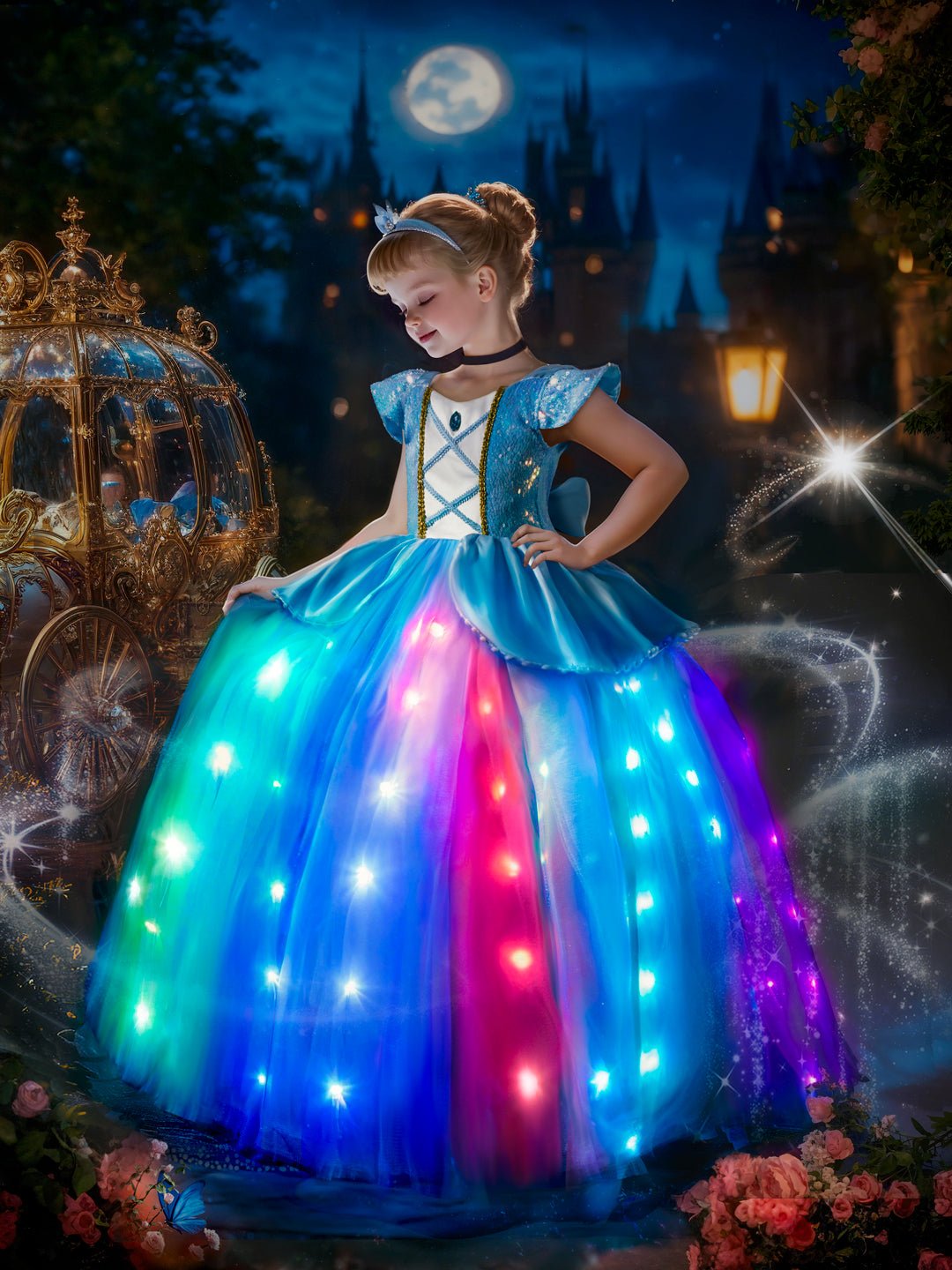 Light up Cinderella Puff Sleeve Princess Dresses - Uporpor