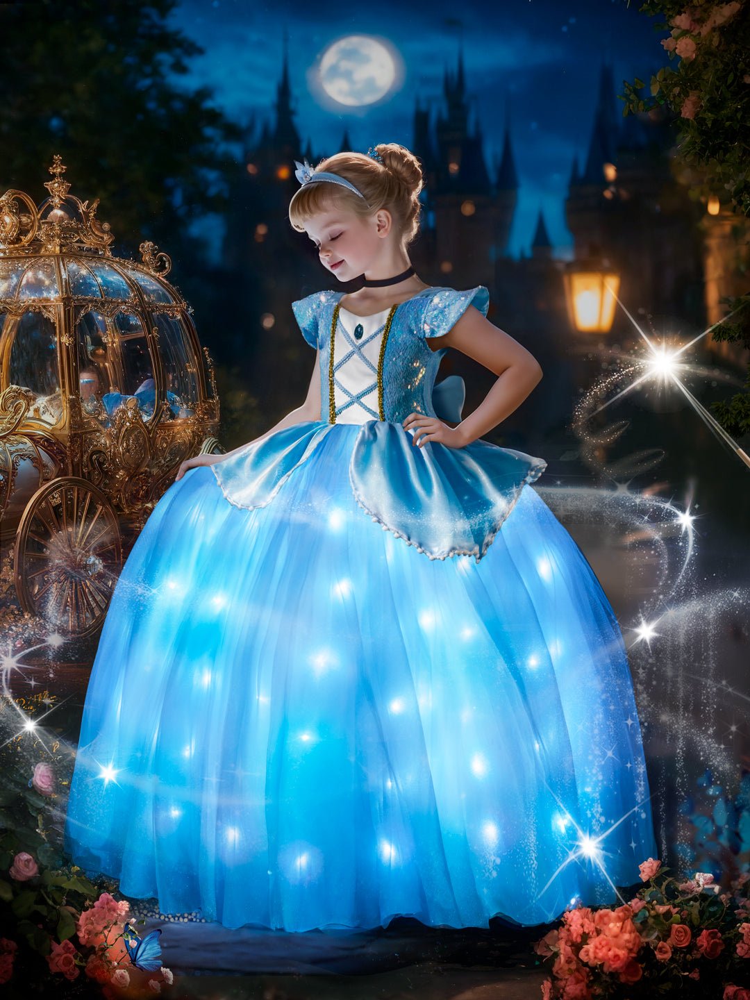 Light up Cinderella Puff Sleeve Princess Dresses - Uporpor