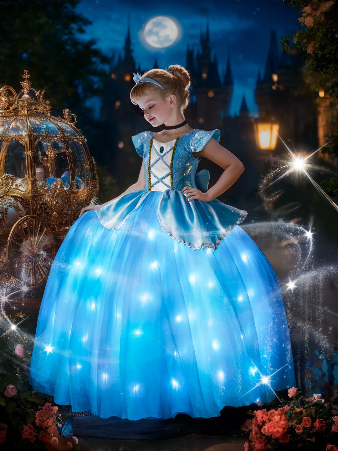 Light up Cinderella Puff Sleeve Princess Dresses - Uporpor