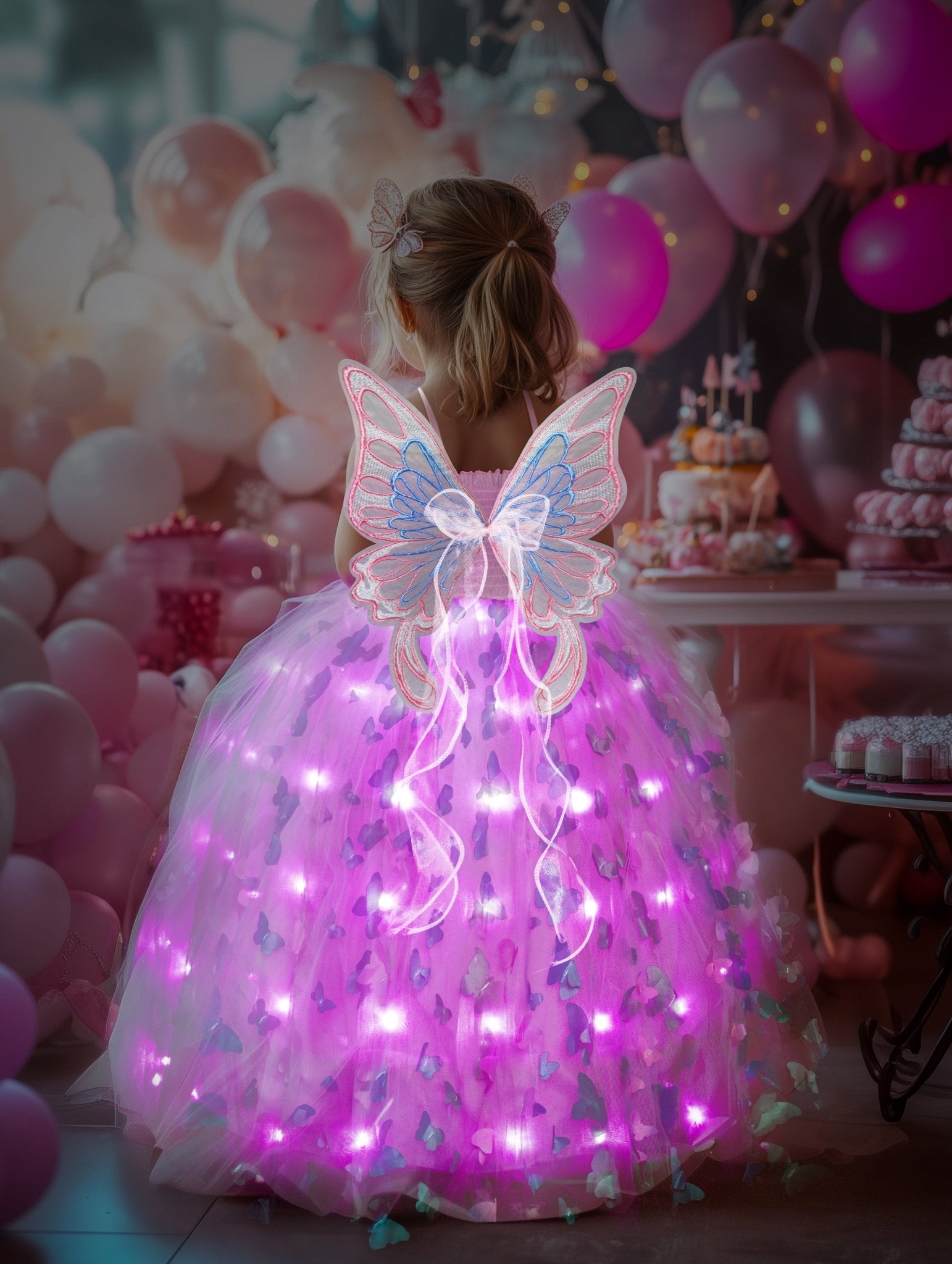 Light Up Girls Fairy Wings Butterfly Princess Dress - Uporpor