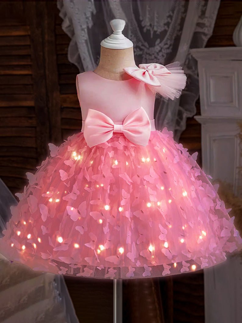 Light Up Gorgeous Butterfly Sleeveless Tutu Dress with Bows for Toddler Girls - Uporpor