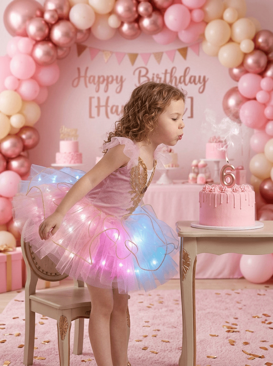 Light Up Pink Princess Costume for Girls – Glowing Fairytale Dress Up Set with LED Lights for Birthday Party, Halloween & Cosplay - Uporpor