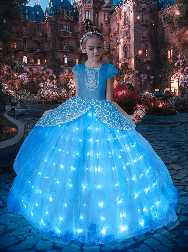 Light Up Princess Dress Blue Costume for Girls Party And Dress-Up, 4-5Y