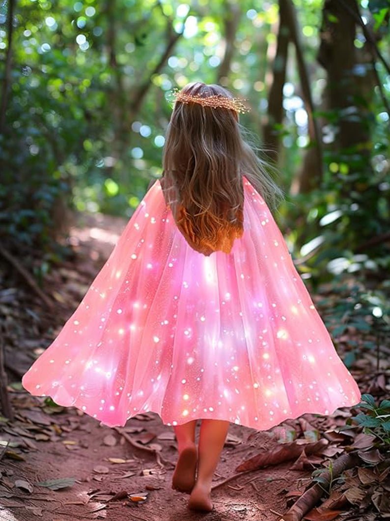 Light Up Princess Dress Up Cape for Little Girls With 10 Pcs Accessories - Uporpor