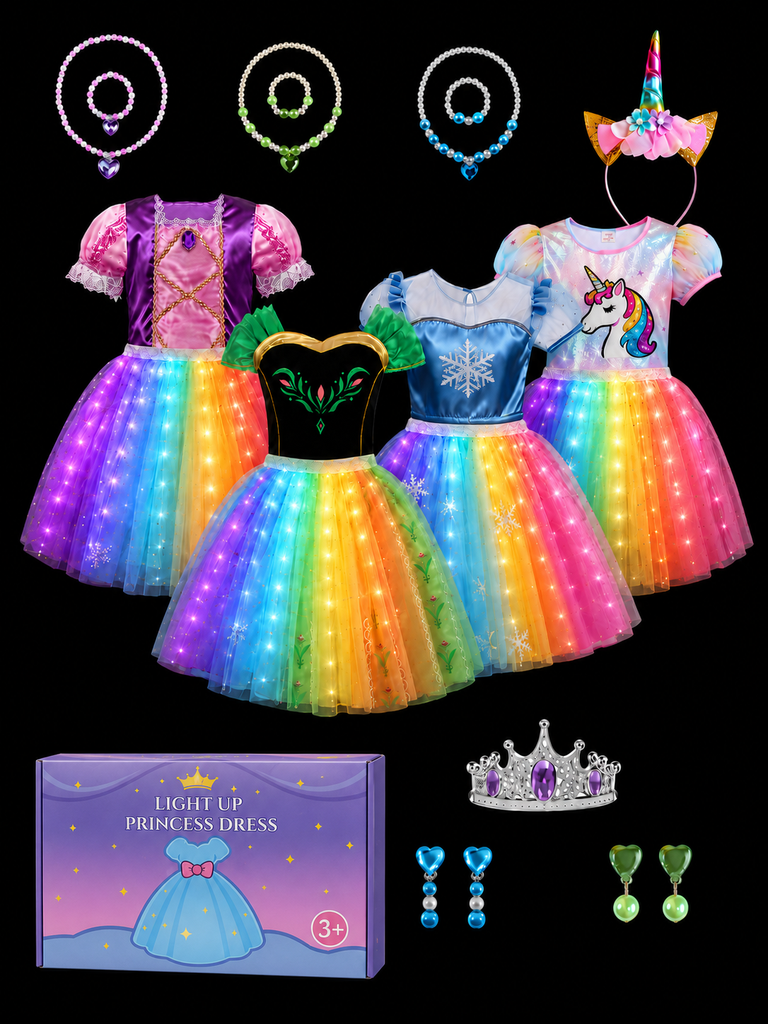 Light Up Princess Dress Up Girl Role Play Costume Gift Set - Uporpor